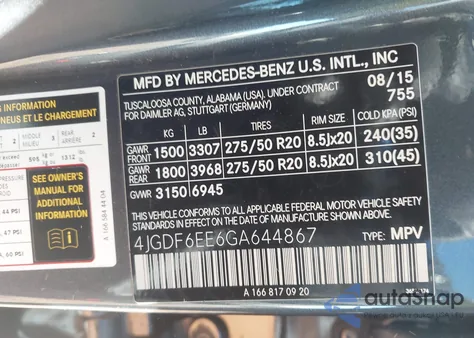 2016 Mercedes-Benz Gl 450 4Matic z USA, uszkodzony, nr VIN 4JGDF6EE6GA644867